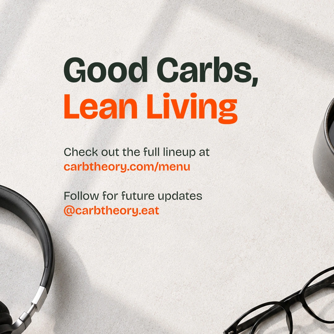 Promotional graphic featuring Good Carbs, Lean Living tagline for corporate meals in Bengaluru
